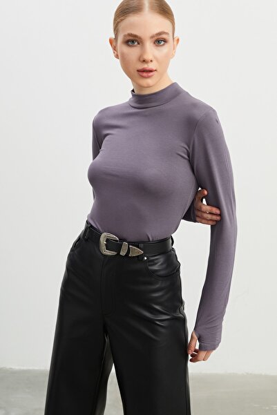 Ladima Women's Gray Finger Detailed Bodysuit