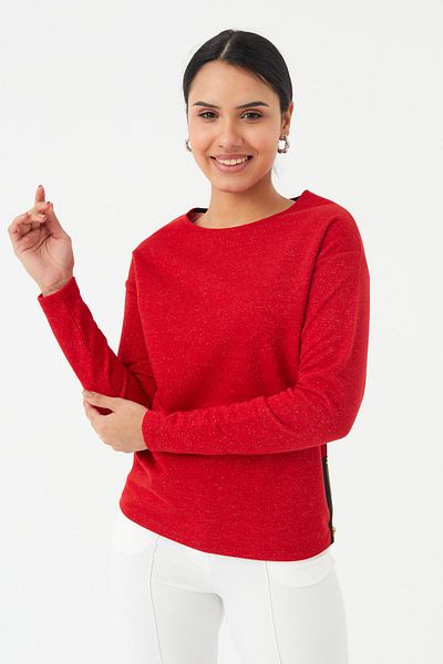 Hanna's by Hanna Darsa Red Long Sleeve Knitted Blouse with Side Zipper