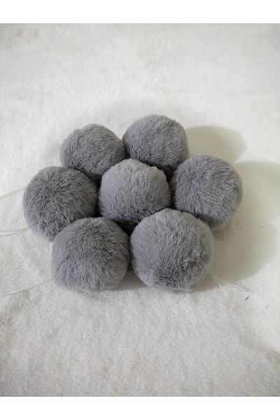 damlakids 12 Pieces 7 cm Furry Pompom Pom/pom Keychain Beanie Hat Slippers Car Ornament Gray