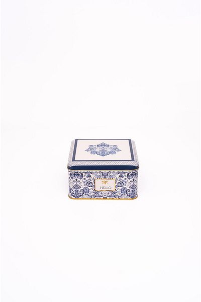 EVLE Er026-2h Azulejos Hello Patterned Square Metal Storage Container 16x16 Cm