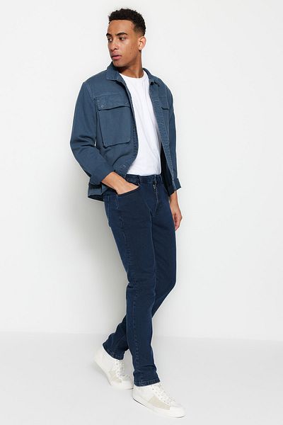 Trendyol Collection Sötétkék karcsúsított farmernadrág - sztreccs szövet, TMNSS23JE00038 farmer