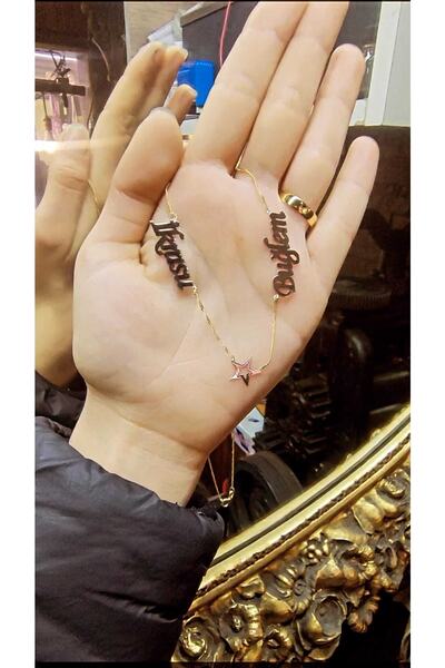 kuyumcutarik 925 Ayar Gümüş Harfli Ortası Yıldızlı 2 Isimli 22 Ayar Kaplamalı Kişiye Özel Kolye