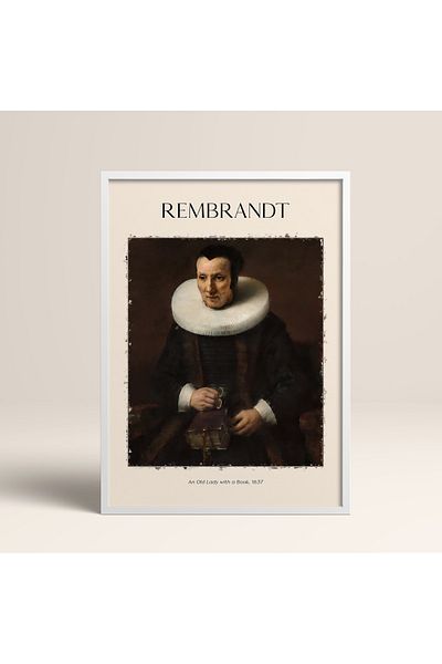 HOMEPACK Λευκό πλαίσιο Rembrandt Μια ηλικιωμένη με ένα βιβλίο Ζωγραφική Μοντέρνας Τέχνης