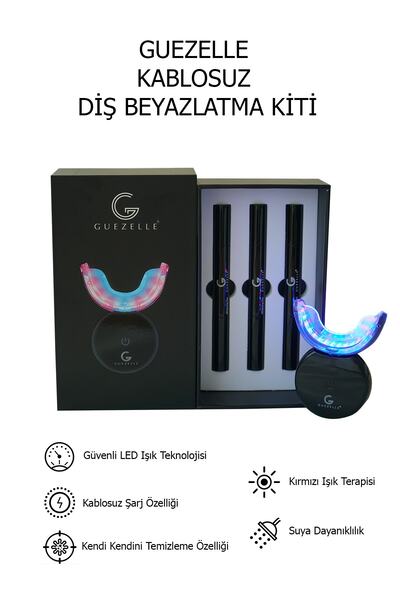 Guezelle Mavi Işık Kablosuz Diş Beyazlatma Kiti Siyah