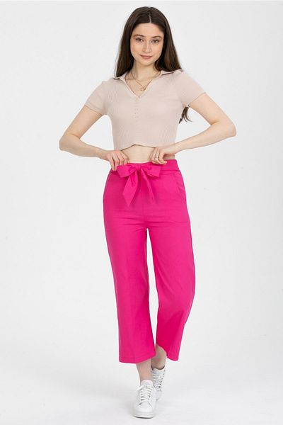 MD trend Pantaloni de damă din Gabardină, cu fermoar lateral, cu talie elastică fucsia