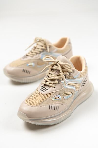 MASSOLE Beige Lace Transparent Sole Hologram Detailed New Season Style Women's Sports Shoes