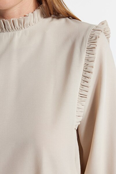 Trendyol Modest Πέτρινος χιτώνας ώμου και μανσέτας υφασμένο βαμβακερό χιτώνα TCTSS23UK00083