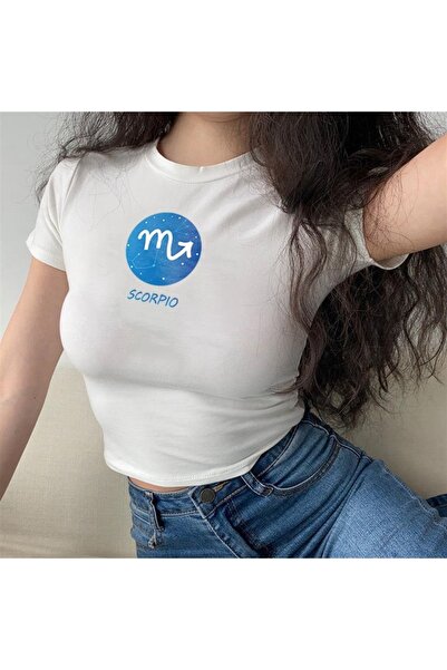 Touz Seria Eysa Horoscope, Crop alb cu imprimeu Scorpion