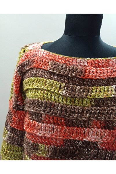 ELACA Kadın El Örgüsü Çok Renkli Kısa Kazak