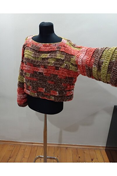 ELACA Kadın El Örgüsü Çok Renkli Kısa Kazak