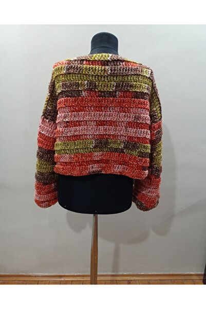 ELACA Kadın El Örgüsü Çok Renkli Kısa Kazak