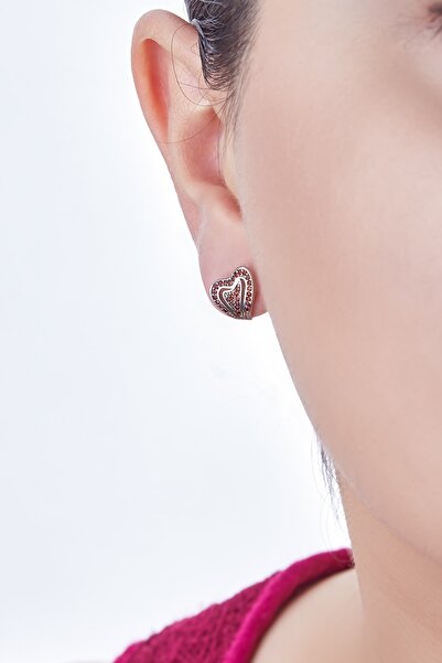 Omorfi Silver Garnet Taşlı (lal Taşı) 925 Ayar Gümüş Oval Kalpli Küpe