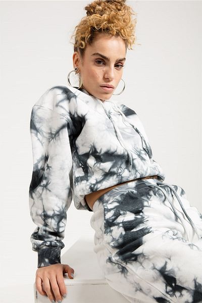 JAHR MARC Tie Dye Washed Gray Crop Sweatshirt
