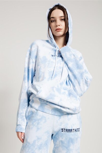 JAHR MARC Batik Yıkamalı Mavi Oversize Kadın Sweatshirt