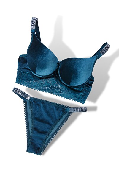 Tılsım Lingerie Taşlı Askılı Kadife Destekli Sutyen Takım