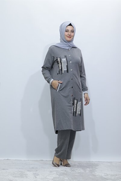 Zey&Ka Butik طقم مكون من قطعتين من القطن الممشط المضلع بأزرار مرصعة بالأحجار