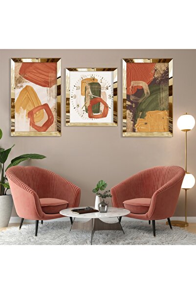 Zevahir Mobilya Dekorasyon Soyut Desen Boya Gold Pleksi Kenar Üçlü Mdf Tablo ...