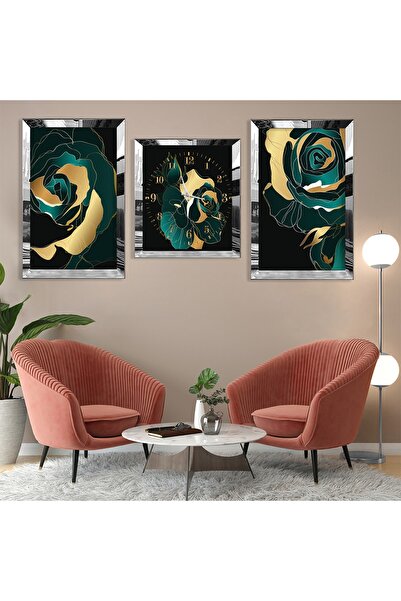 Zevahir Mobilya Dekorasyon Abstract Pattern Rose Silver Plexi Edge Triple Mdf...