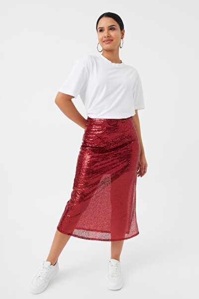 Hanna's by Hanna Darsa Payetli Mini Astarlı Yanı Yırtmaçlı Etek