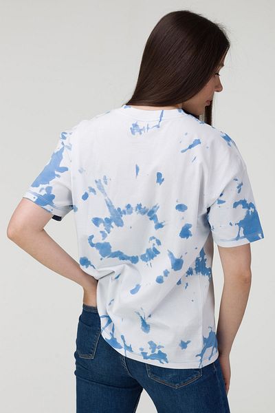 MODAGEN Tricou oversize alb albastru cu model Tie Dye pentru femei