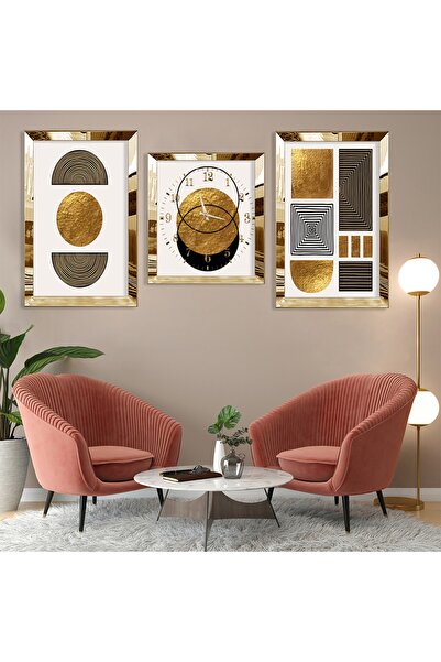 Zevahir Mobilya Dekorasyon Soyut Desen Şekiller Gold Pleksi Kenar Üçlü Mdf Ta...