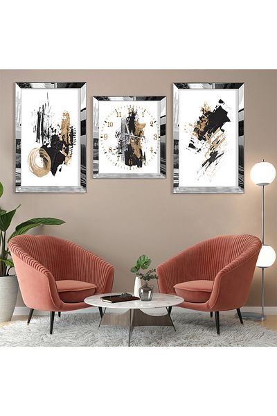 Zevahir Mobilya Dekorasyon Model Abstract Vopsea Argintiu Plexi Edge Set de pictură și ceasuri din MDF triplu