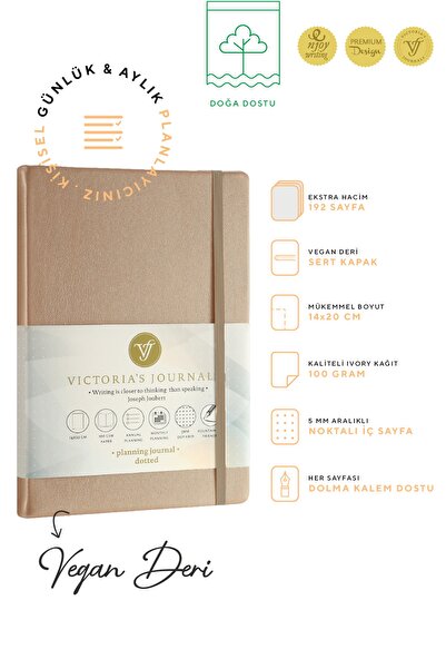 Victoria's Journals Venzi Hard Covered Elastic Non-Dated Thick Leaf Dotted Notebook 15x21 Cm (a5) Copper