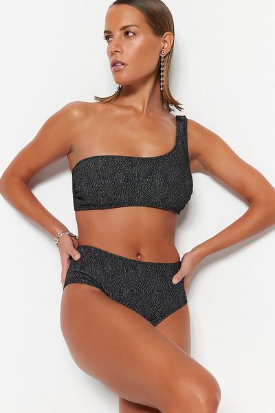 Trendyol Collection Чорний Сріблястий з високою талією звичайний низ бікіні для ніг TBESS23BA00241