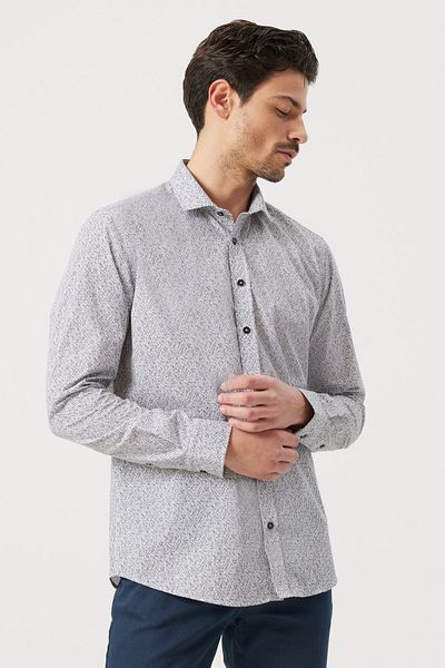 ALTINYILDIZ CLASSICS Ανδρικό πουκάμισο λευκό-μαύρο Slim Fit Slim Fit ιταλικό γιακά με στάμπα