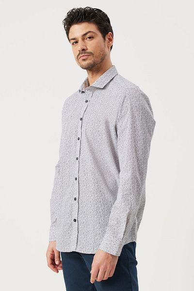 ALTINYILDIZ CLASSICS Ανδρικό πουκάμισο λευκό-μαύρο Slim Fit Slim Fit ιταλικό γιακά με στάμπα