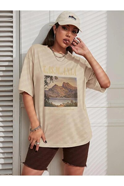 MOONBULL Tricou cu imprimeu Tasmania Bej oversize