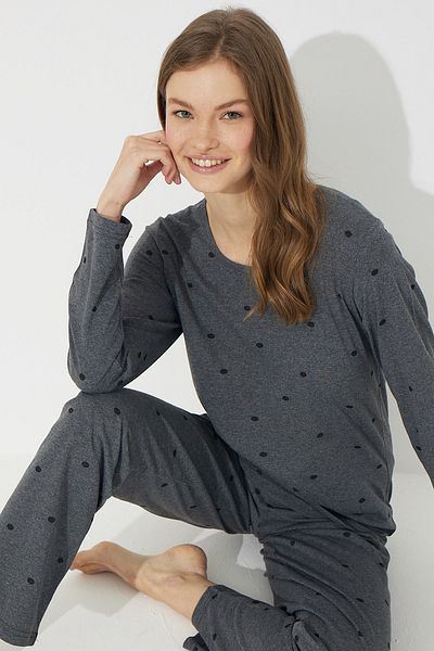 Siyah İnci Smoked Cotton Pajama Set