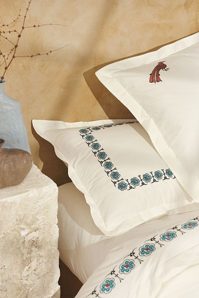 Karaca Home Set de husă de pilota dublă, 100% bumbac, seria Paye Seljuk Bird Blue