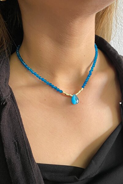 Suerte Accessories Mavi Kuvars Doğaltaş Altın Aksesuarlı El Yapımı Özel Tasar...