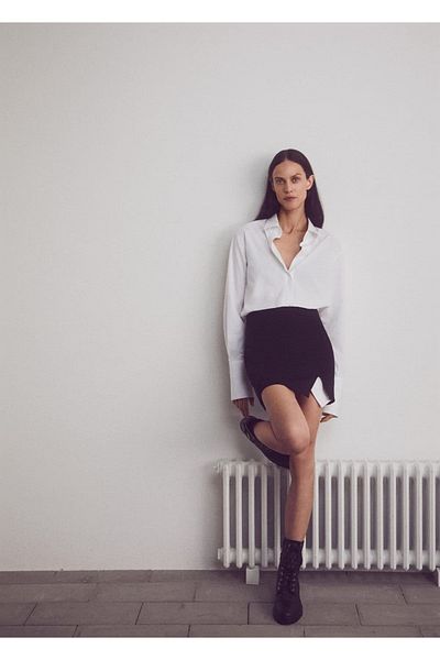 MANGO Woman Lederstiefeletten mit Schnürung