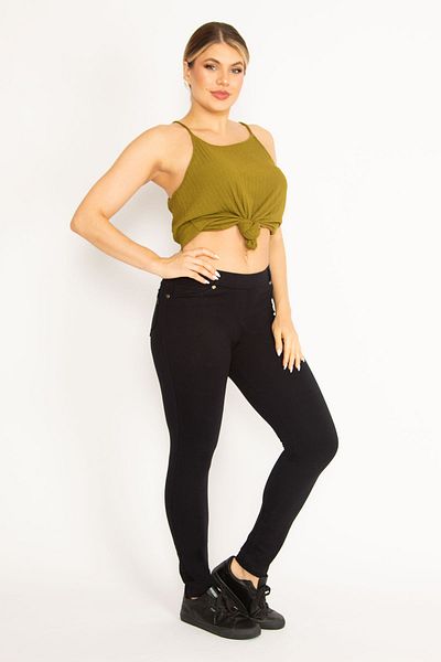 Şans Tekstil Női sötétkék hátsó láb cipzáras, díszes zseb leggings 26a34640