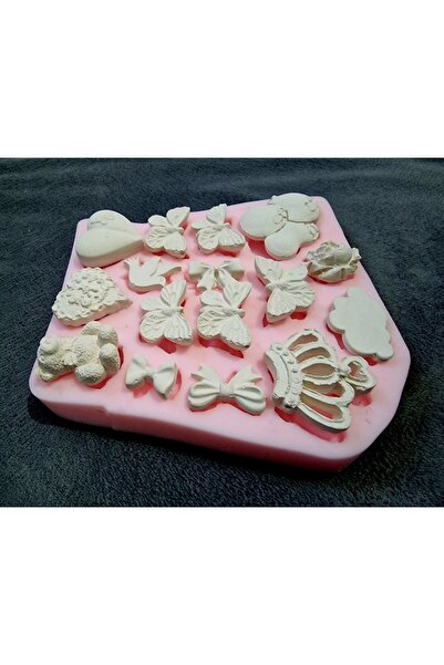 morlalem m Kelebek Ayı Kalp Taç Bulut Balon Kuş Gül Çiçek Kurdele, 16 Objeli Silikon Kalıp K-1145, Mum Kalıbı