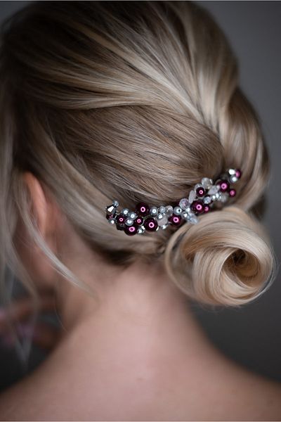 Eva Flore Plum Cream Tones Bridal Engagement Maternity Comb Buckle with Pearls