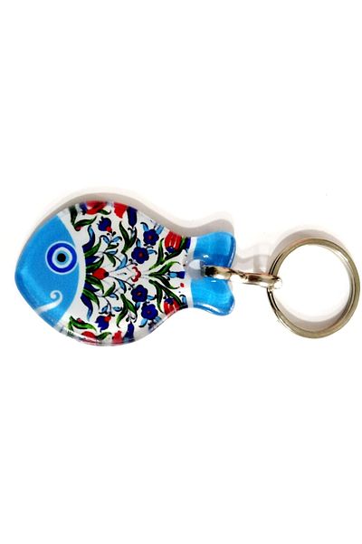 Mixperi Fusion Glass Keychain in Tulip Patterned Fish Shaped Gift Box