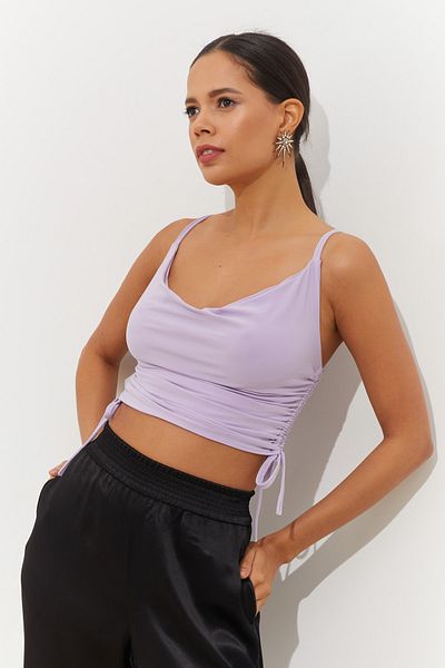 Cool & Sexy Women's Lilac Collar Collar Gathered Crop Blouse ELT2722