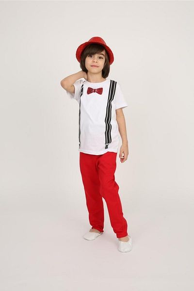 Dıgıl Kids Boy's Bow Tie Strap Printed T-shirt Trousers Show Outfit