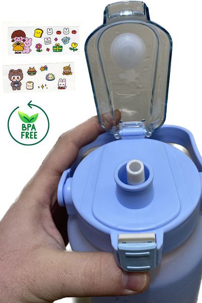 Comprox زجاجة مياه تحفيزية مع ملصق من القش وزجاجة مياه 2000 مل (2 لتر) خالية من مادة BPA في صالة الألعاب الرياضية