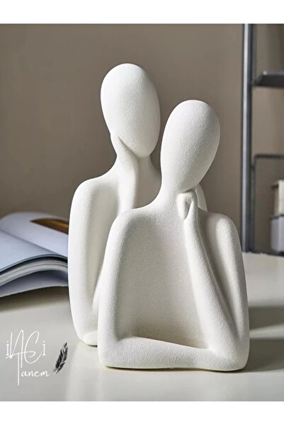 KÖSTEKCİ Kadın Erkek Dekoratif Obje Heykel Biblo Beyaz