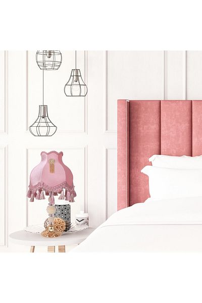Dekovien Pink Vintage Velvet Lampshade with Brooch Decoration, Model Ab0120