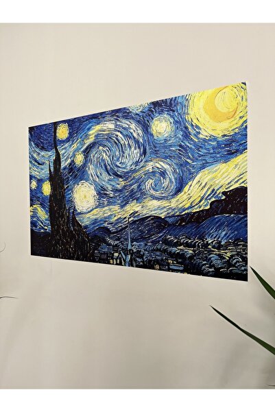 Akıllı Kağıt Statik Tutunma Özellikli Van Gogh Yıldızlı Gece Tablosu 70 - 46 Cm