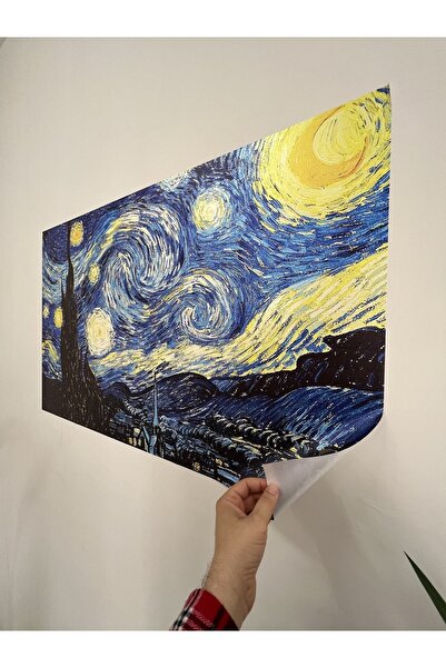 Akıllı Kağıt Statik Tutunma Özellikli Van Gogh Yıldızlı Gece Tablosu 70 - 46 Cm