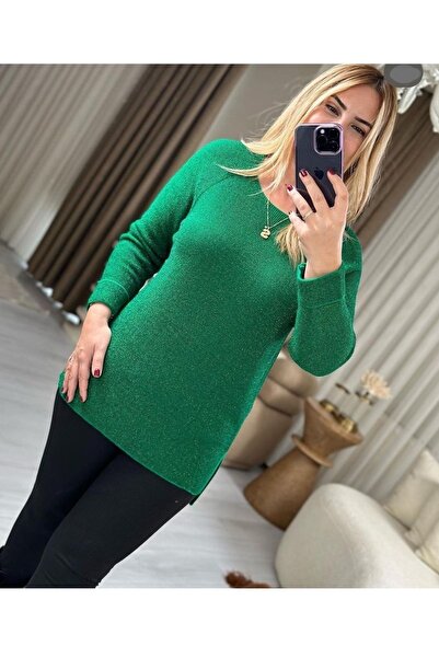DONNA LA VELLA D Lavella Блискучий зелений колір Круглий комір Трикотажний светр