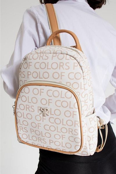 ImPolo Asya Cream Tan Printed Women's Backpack 27x32 Size
