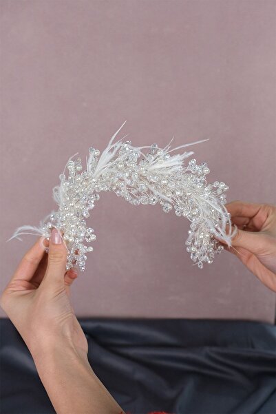 ecrin tuhafiye hobi Tüylü Kristalli Gelin Saç Ve Türban Aksesuarı