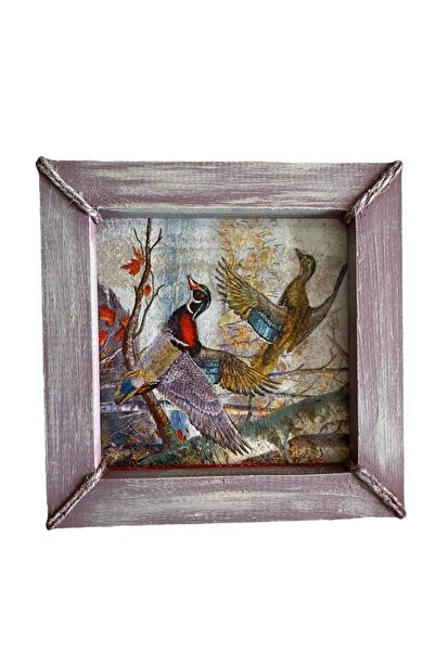 Shop365 Ördek Görselli El Yapımı Doğal Ağaç Çerçeveli Tablo